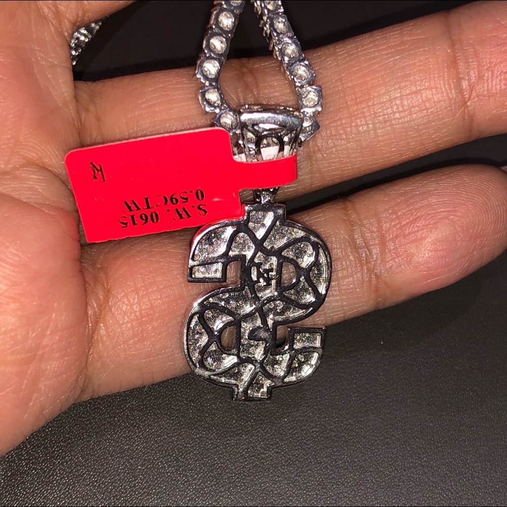 Real diamond dollar bill vault mens pendant charm  huge sale best gift not CZ ! - Picture 2 of 6